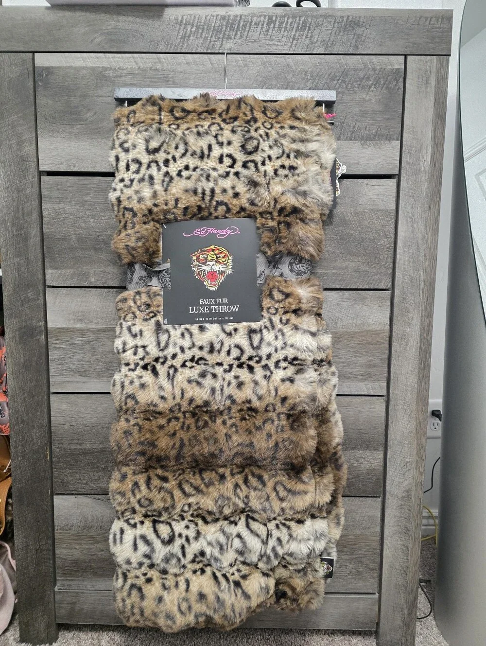 Ed Hardy Faux Fur Luxe Throw Blanket Leopard Print Viral New